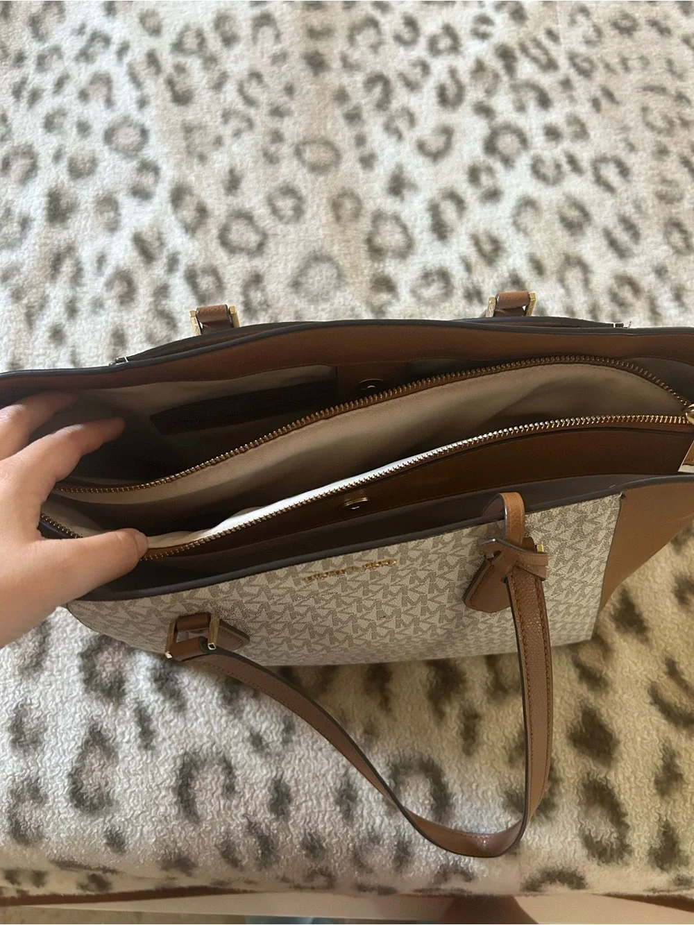 Michael Kors Cream MK Signature Tote with Brown Trim
